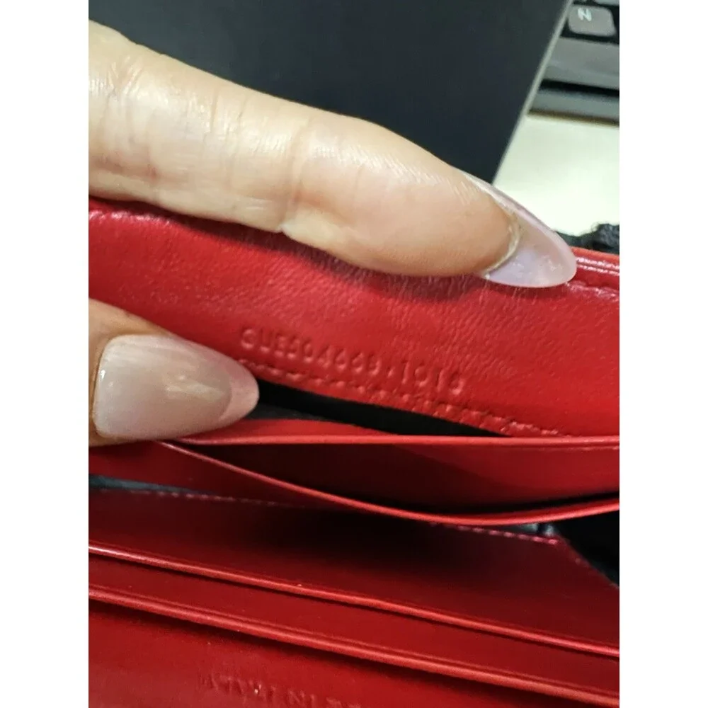 YSL Saint Laurent Leather Red Compact Wallet Card Case Box Duster & Tags
